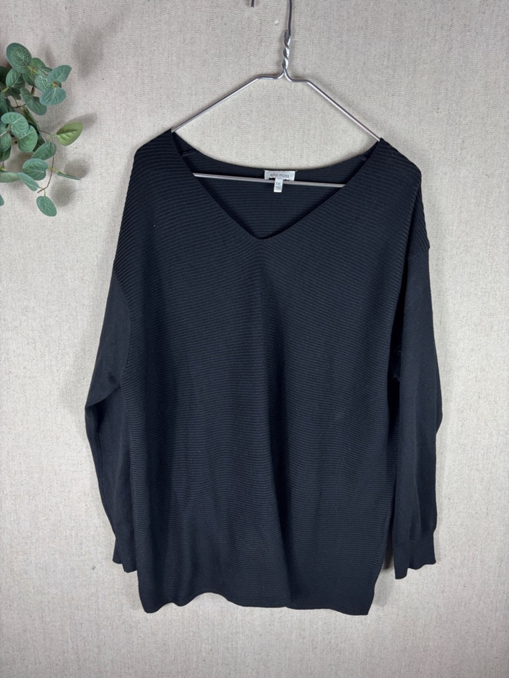 Ella Moss > Black Ribbed V-Neck Sweater XXL